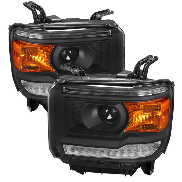 Spec-D Tuning Gmc Sierra Projector Headlight With Led Bar - Black 14-18 2LHP-SIE14JM-DRL-GO